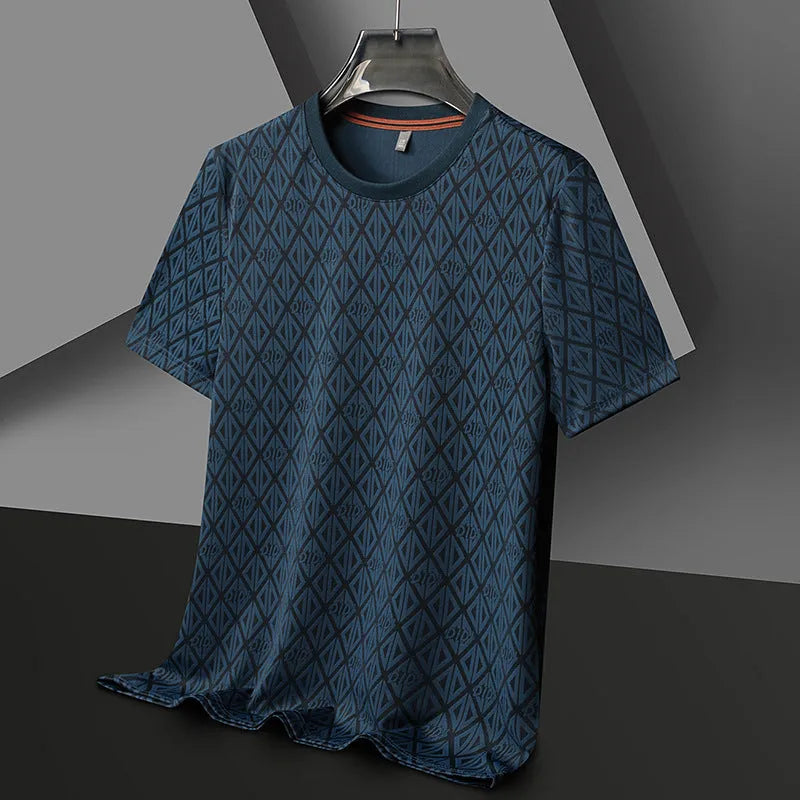 Men's loose fit Jacquard polyamide t-shirt in black colour with short sleeves and antibacterial treatment