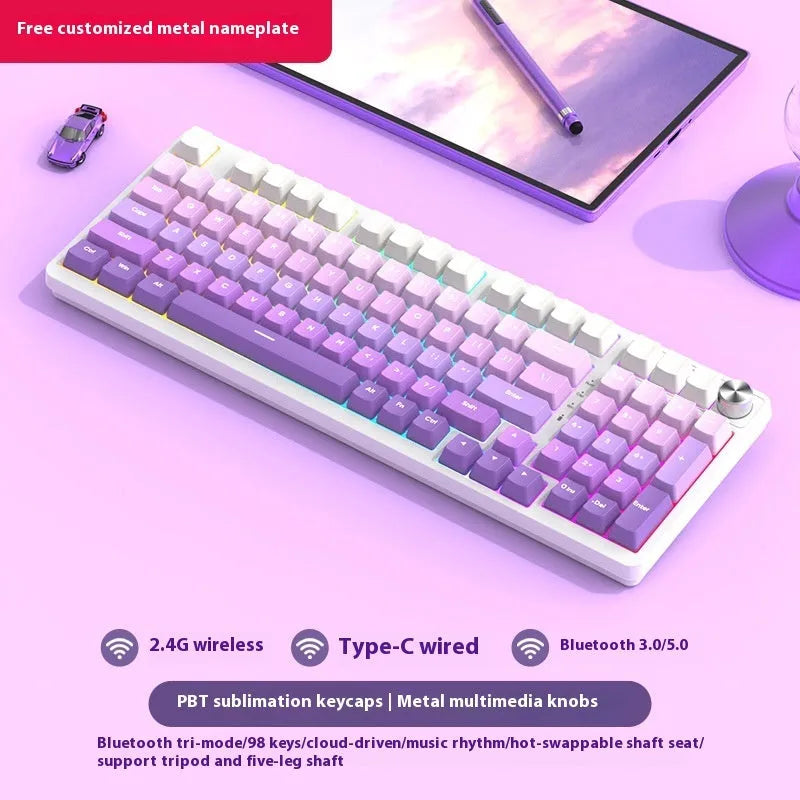 98-key wireless mechanical keyboard kit with metal control knob and optional display screen
