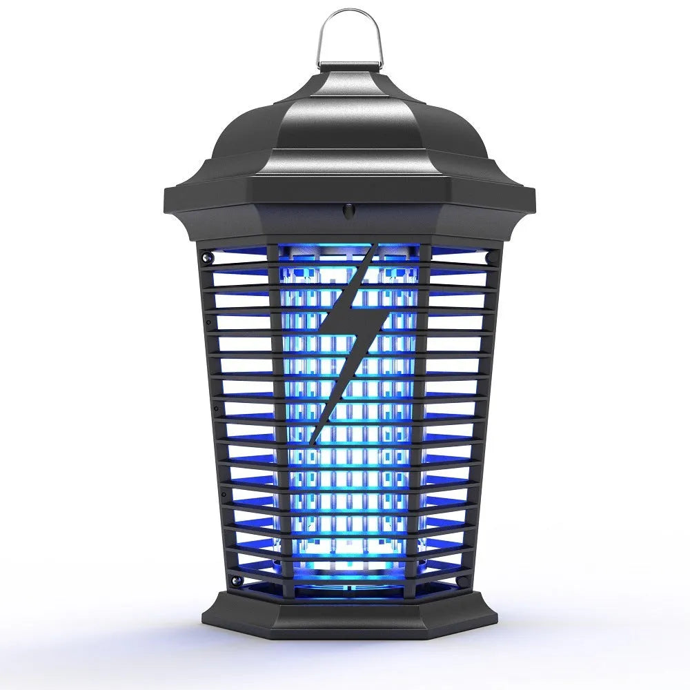 Black outdoor UVA mosquito catcher with electric shock grid and UV lamp for household insect control