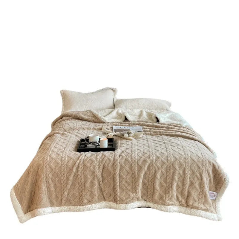 Polyester thermal flannel blanket in tea green colour showing textured surface and modern simple design
