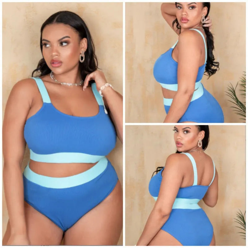 Polyester women's bikini set in high-waist briefs style with side split detail