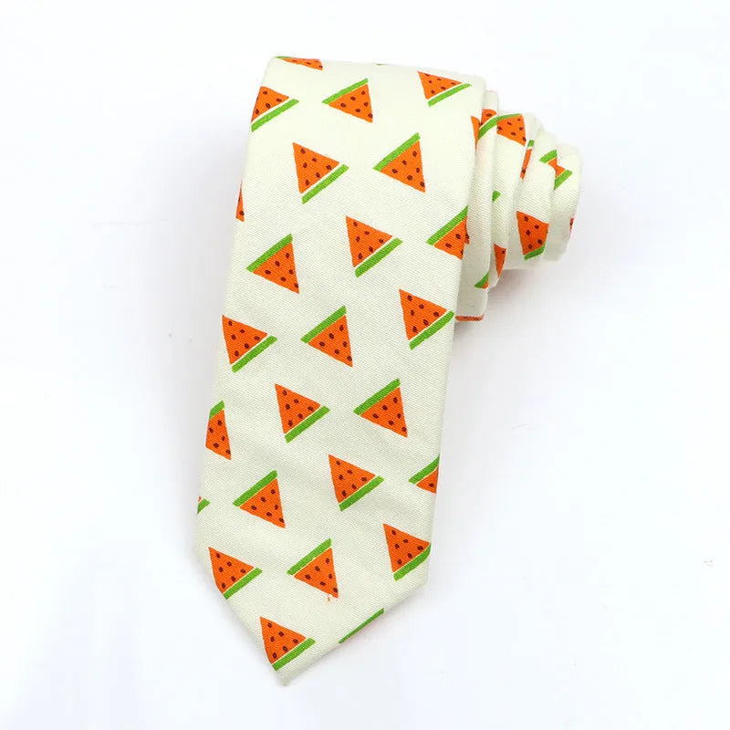 Korean style narrow cotton bow tie with cartoon print pattern in casual men's accessory