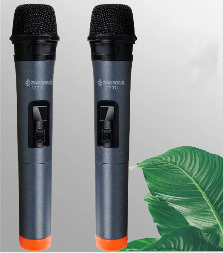 Black V12 dynamic wired microphone with USB receiver, adapter, and audio cable
