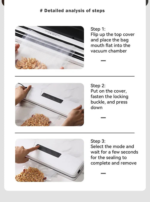 White automatic vacuum sealer machine for household food preservation with compact design