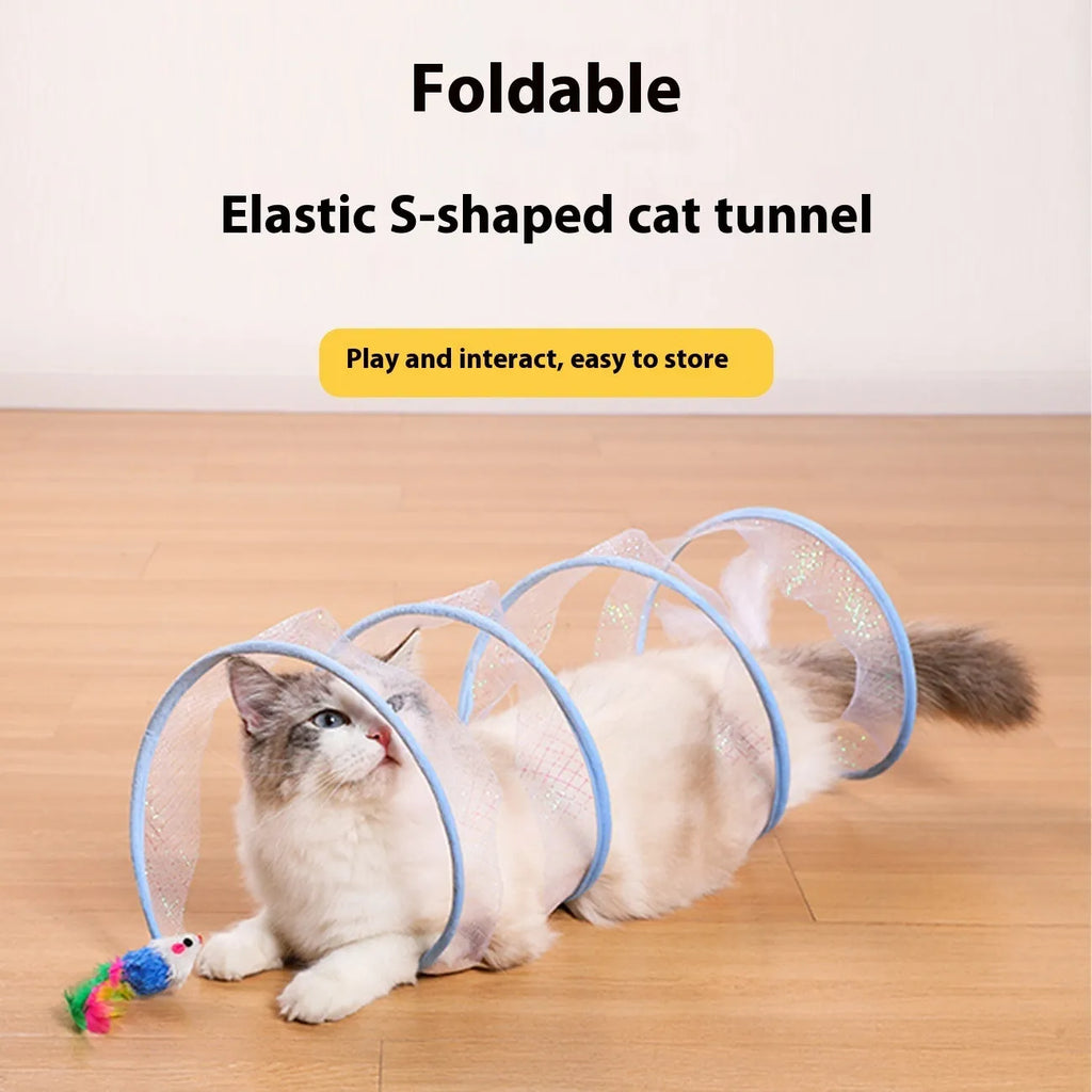 Stype Cat collapsible tunnel toy with a feather teaser inside for feline play.