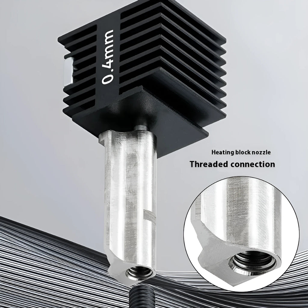 A1A1 Mini 3D printer hot end nozzle assembly with hardened steel nozzle and black silicone sleeve