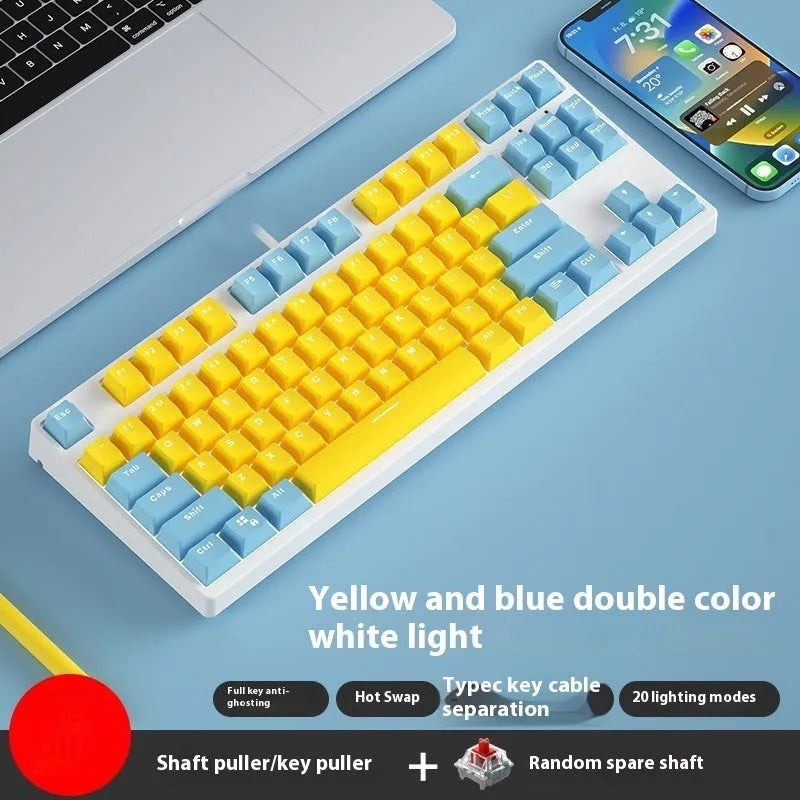 87-key mechanical keyboard with colourful keys on black or white metal chassis