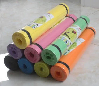 EVA yoga mat in blue showing textured anti-skid surface with thickness options