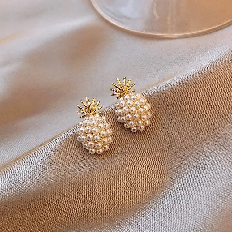 Pineapple starfish pearl earrings in Korean style with alloy construction and electroplated finish