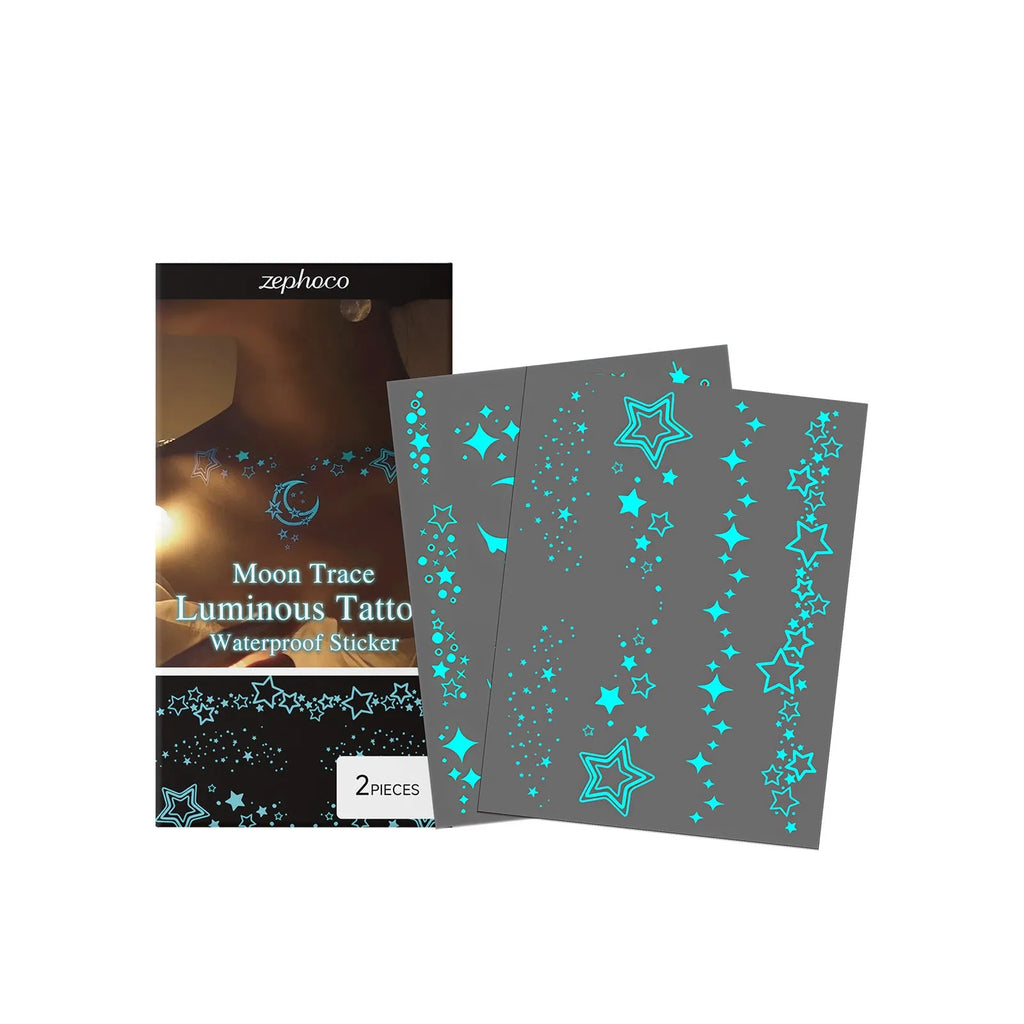 Luminous tattoo stickers 2-piece set with paste formula containing glycerin aloe soybean oil iron oxide