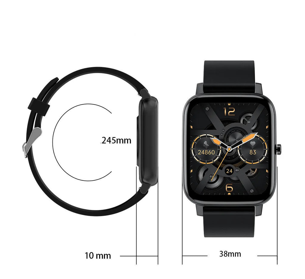 H80 Fashion Sports Smart Watch in black on wrist, showing ECG and blood oxygen monitoring on screen.