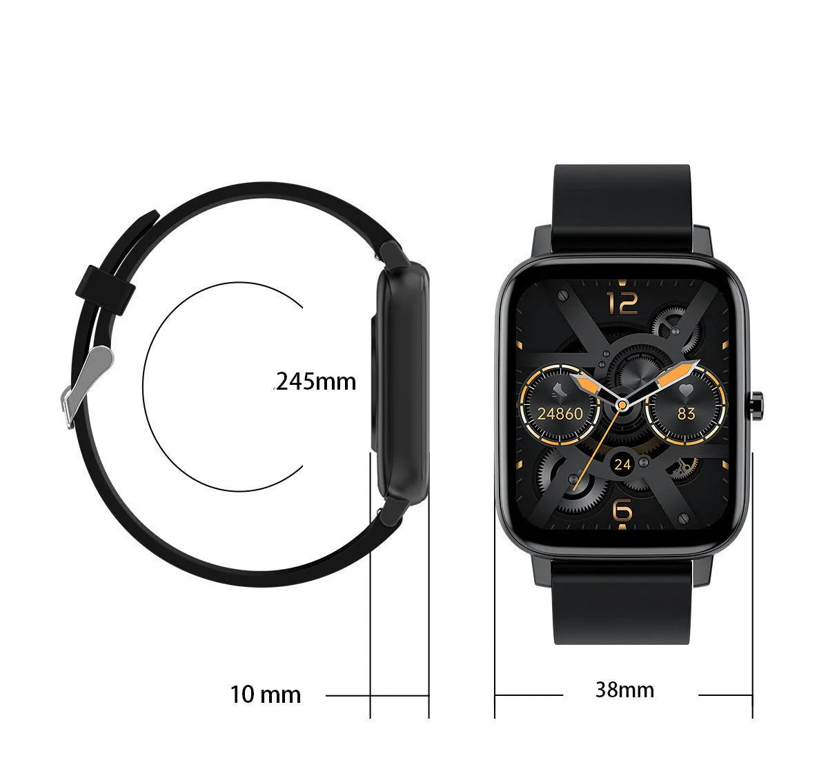 H80 Fashion Sports Smart Watch in black on wrist, showing ECG and blood oxygen monitoring on screen.