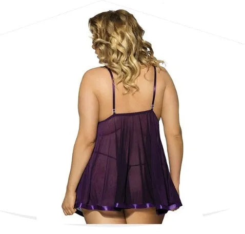 Women's lace sleepdress with mesh detailing in extended sizing up to 6XL