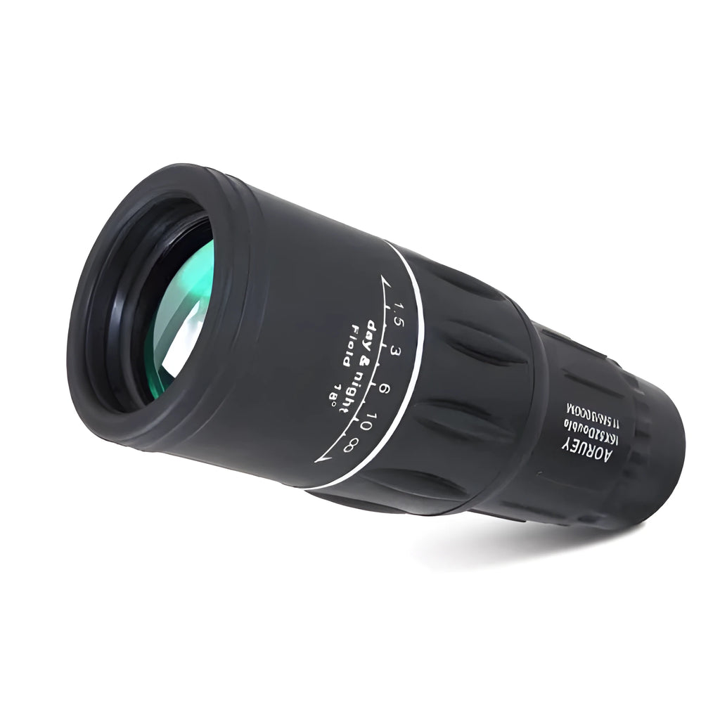 Black 16x52 monocular telescope with 52mm objective lens and roof prism design