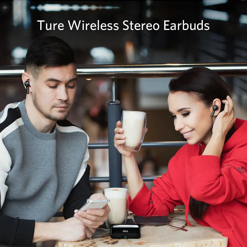 Black and white true wireless stereo earbuds with Bluetooth 5.0 technology