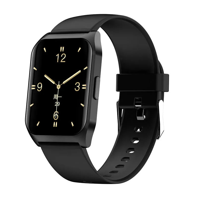 Smart watch with 1.69-inch screen showing heart rate display on silicone wristband