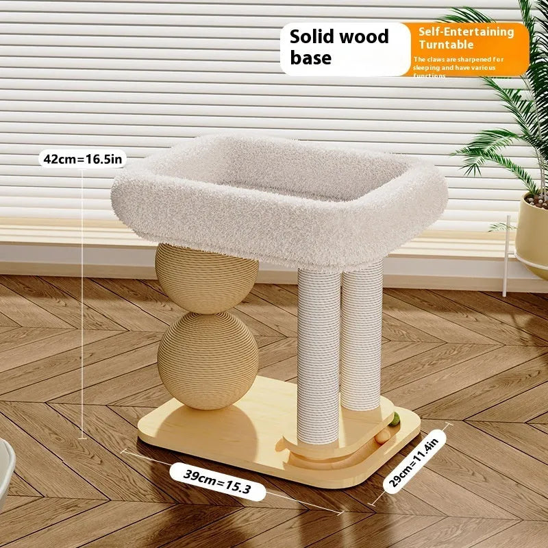 Pine wood cat scratching ball nest in sisal, summer mat, or double ball chamfer styles