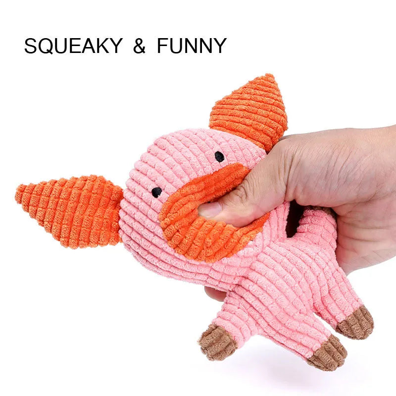 Colourful plush dog chew toy in animal shape with squeaker inside for bite-resistant chewing