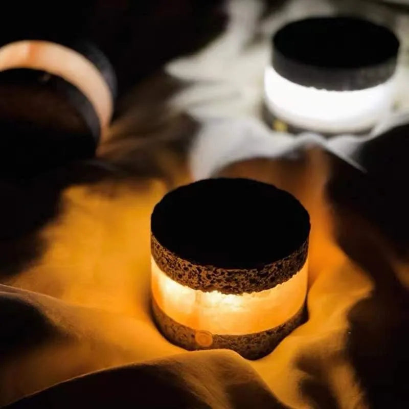 Orange volcanic rock USB night lamp with essential oil diffuser and touch dimming controls