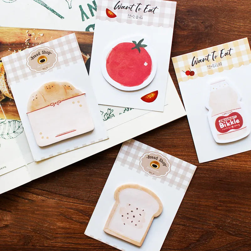 A6 Food Bread Handbook notebook with back card, open to show 80g paper, in Bread01, Bread02, Tomato, or Yogurt colour options.