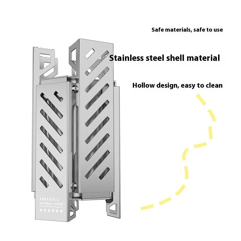 Black and silver mini hexagon-shaped foldable alcohol camping stove