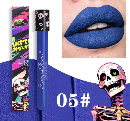 DR160 retro matte lip gloss tube for Halloween makeup in waterproof formula.
