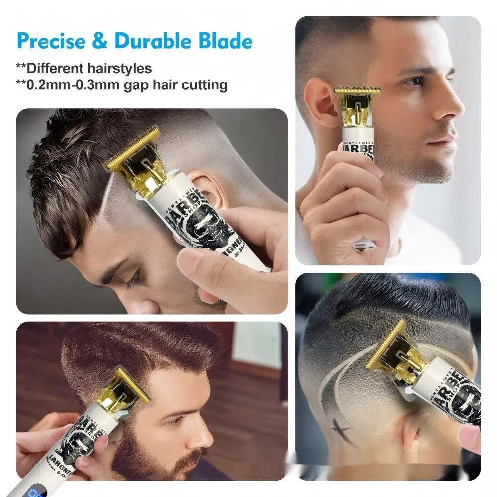 USB rechargeable hair clippers with stainless steel cutter head in a 4 in 1 kit.