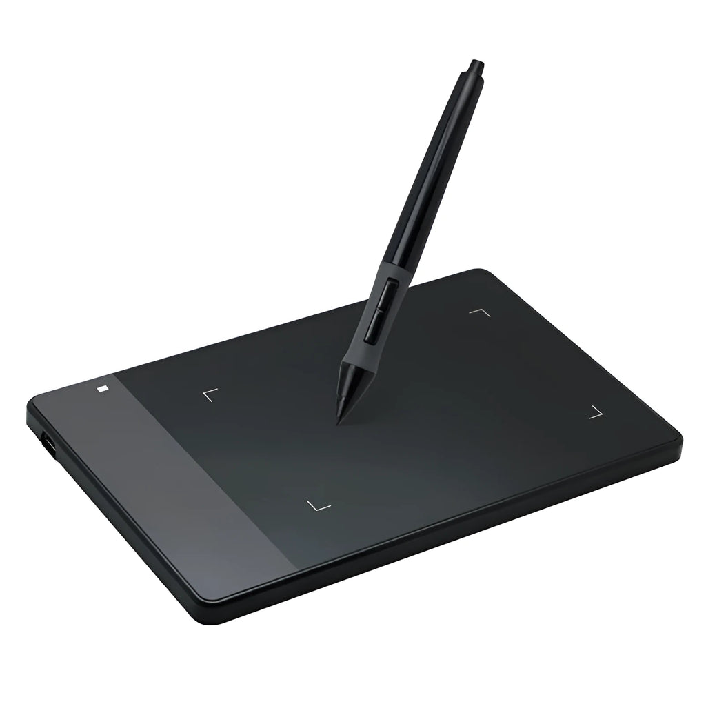 HUION 420 black electronic drawing board with USB connection, 4x2.23 inch work area, and 176 x 115 x 7.5mm body.