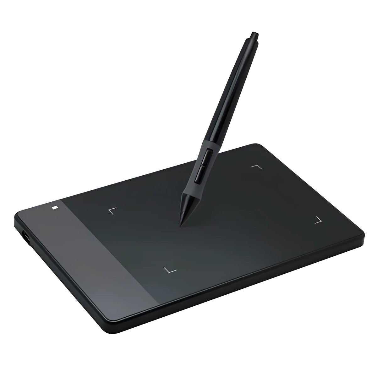 HUION 420 black electronic drawing board with USB connection, 4x2.23 inch work area, and 176 x 115 x 7.5mm body.