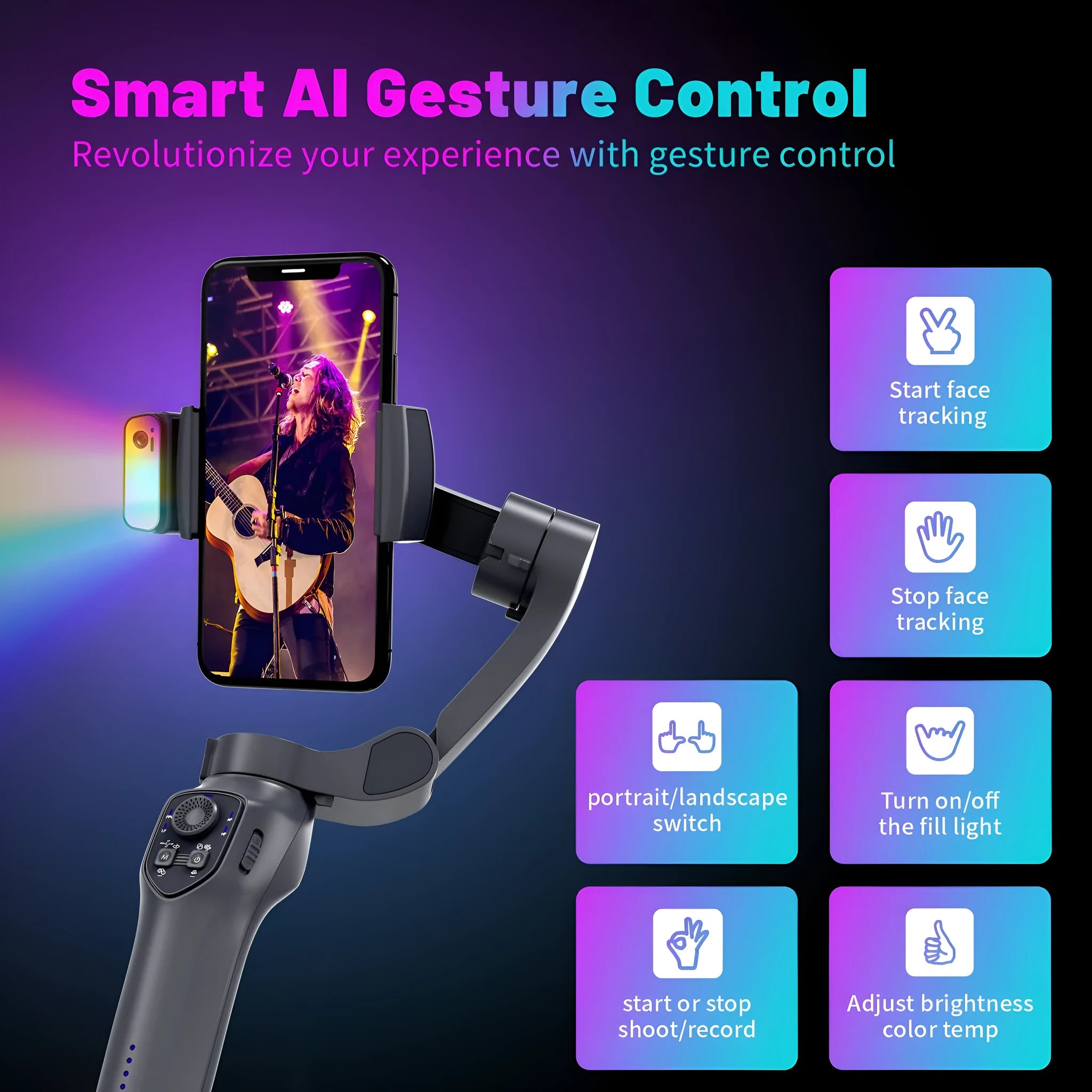RK series folding handheld gimbal stabiliser in gun colour with USB charging port
