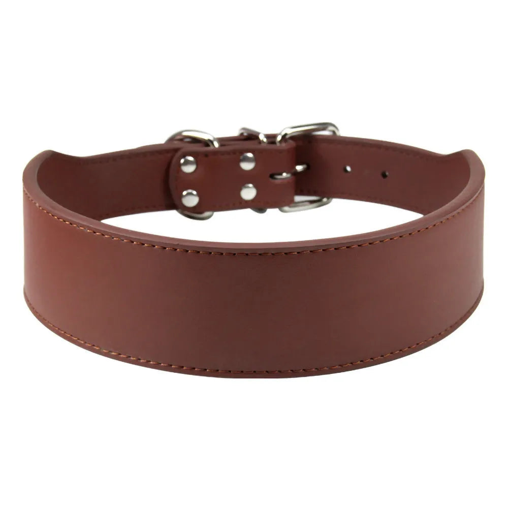 Fish-shaped leather dog collar for large dogs, 5cm wide, in red blue black pink or brown, sizes L to 3XL