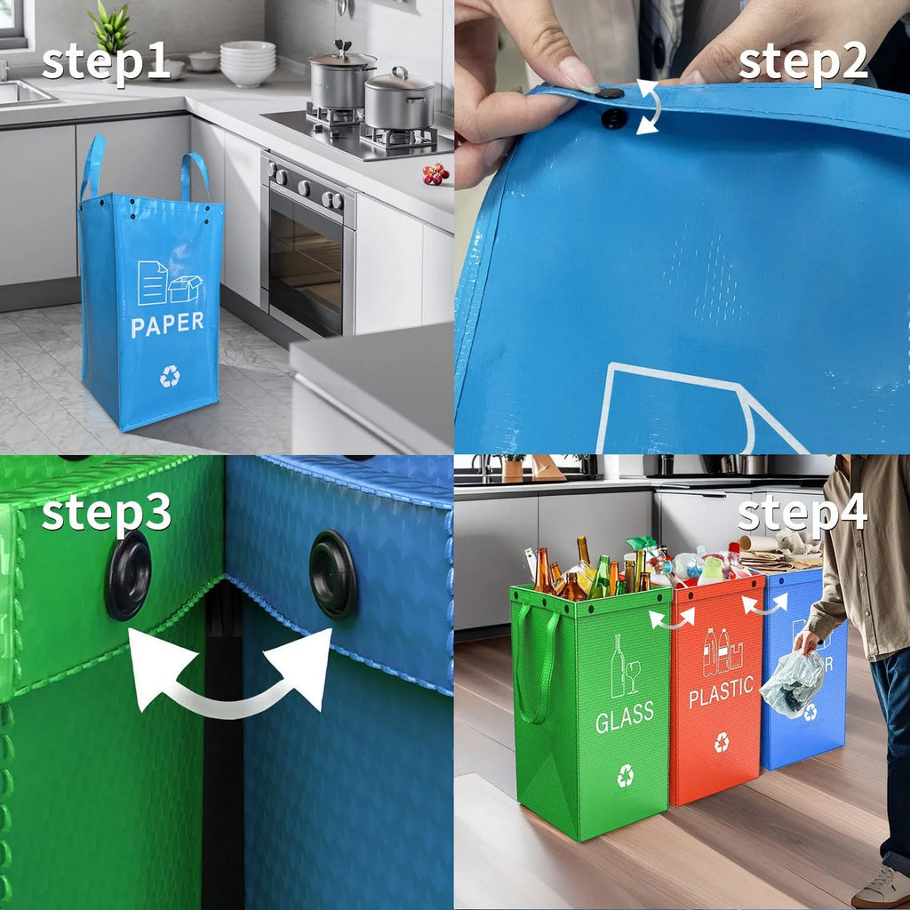 Blue waterproof handbag-style rubbish bin with 40L capacity and clean design