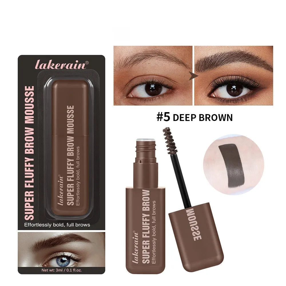 Eyebrow mousse cream tube with applicator for three-dimensional brow shaping in six colour shades