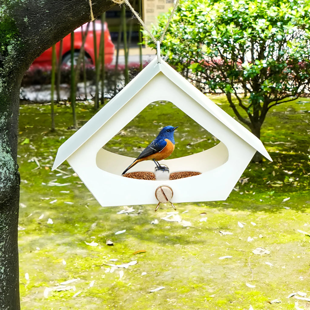 Simple modern iron bird nest feeder for outdoor garden decoration.