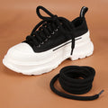 Round woven shoelaces for bread shoes in white, beige, and black, showing different lengths and thickness options
