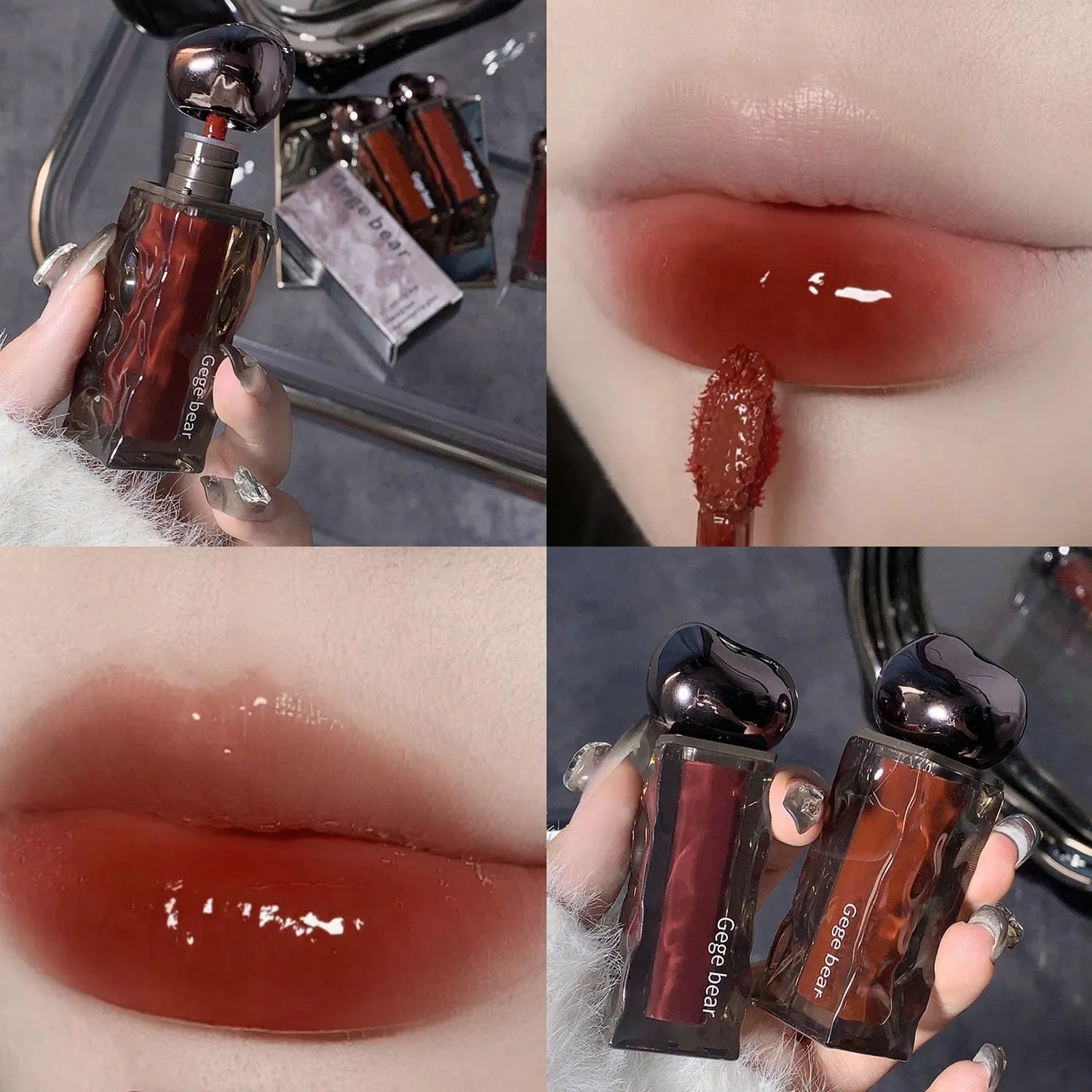 Glacier Lava Lip Lacquer tube with mirror, shown in one of seven colour options.