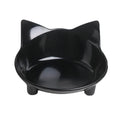 Set of four shallow melamine cat bowls with non-slip rubber bases in black and white