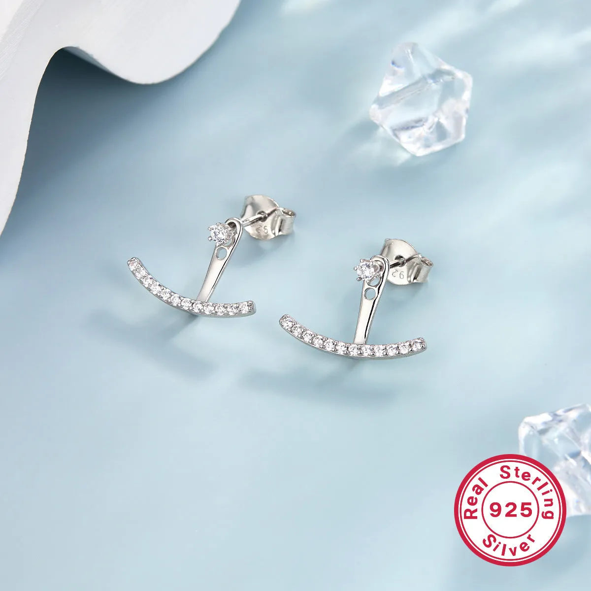 925 silver smile earrings with U-shaped geometric shape and diamond-embedded gang drill detail in four styles
