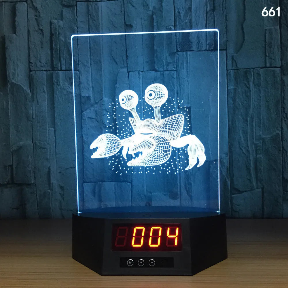 Glowing blue dolphin 3D LED table lamp with remote control on a wooden surface.