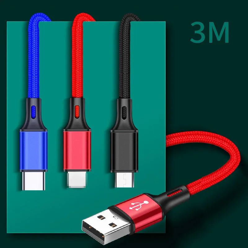 2-metre braided USB to TYPE C charging cable in five colour options for mobile phones