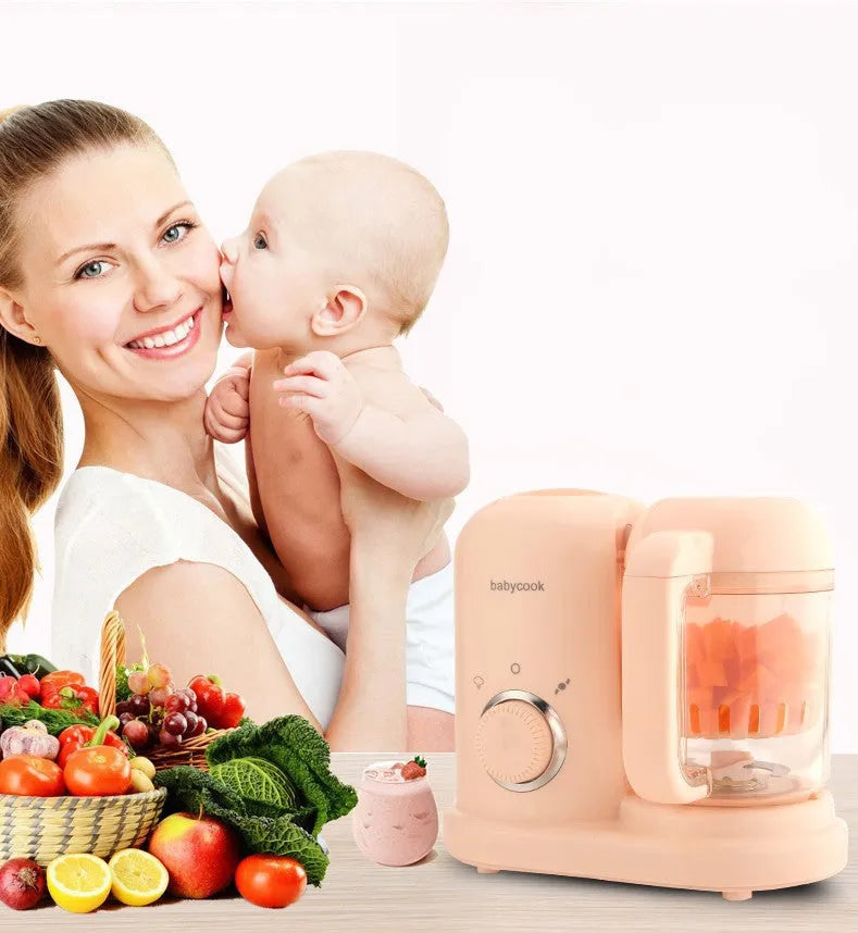 Baby food processor and steamer blender with dual mixing blades in green or pink colours