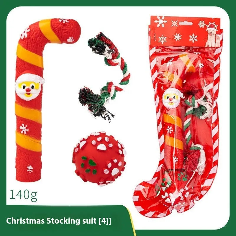 Christmas dog toys vinyl gift sets with bite ropes, tennis balls, Santa heads and festive shapes