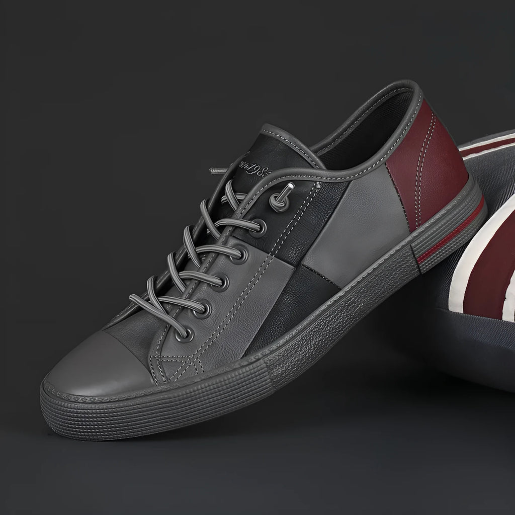 Men's microfiber leather casual shoes with elastic band closure and flat rubber sole