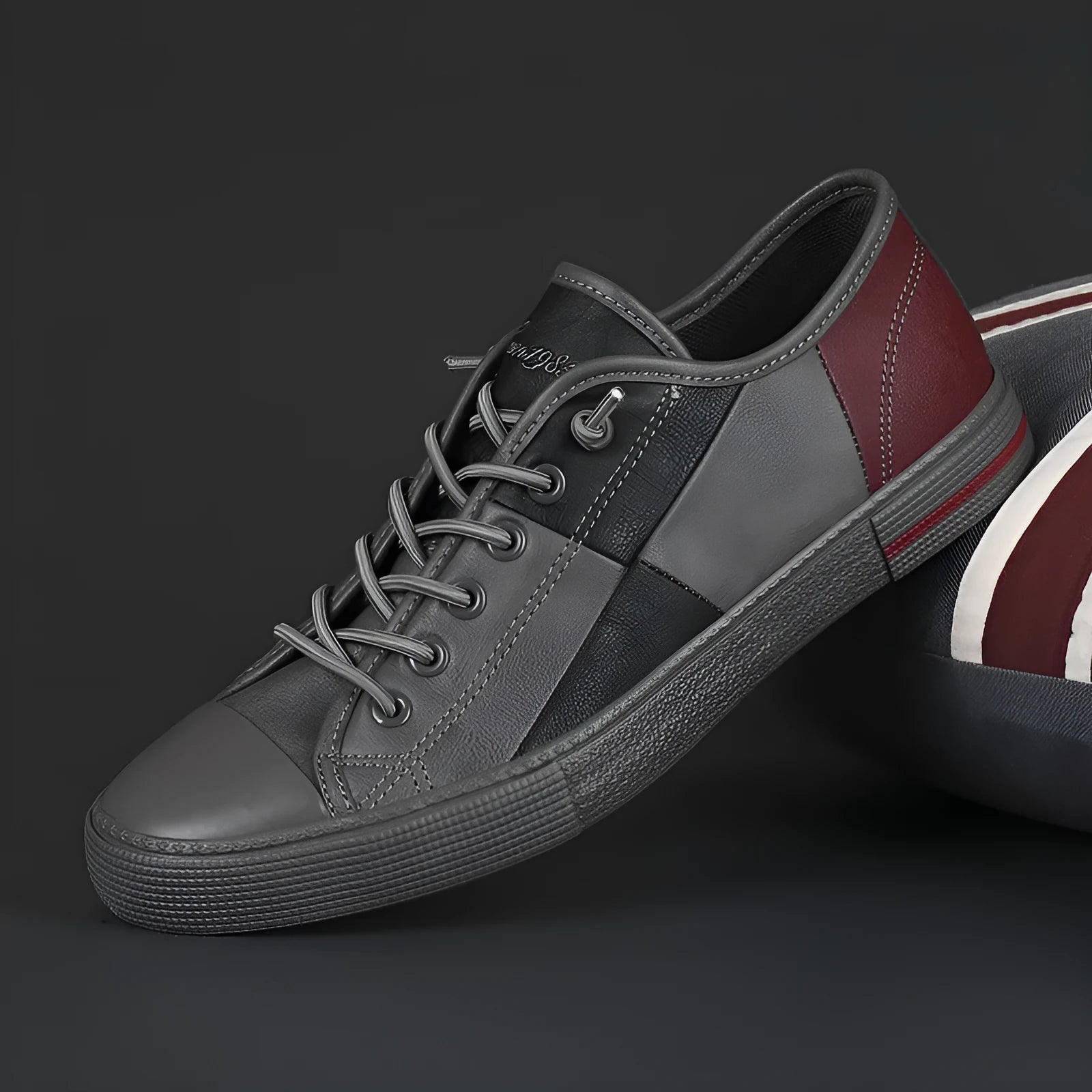 Men's microfiber leather casual shoes with elastic band closure and flat rubber sole
