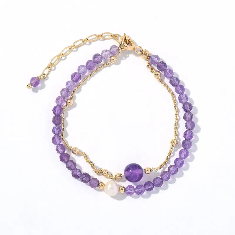 Women's amethyst crystal bracelet with diamond-cut beads in Chinese style design