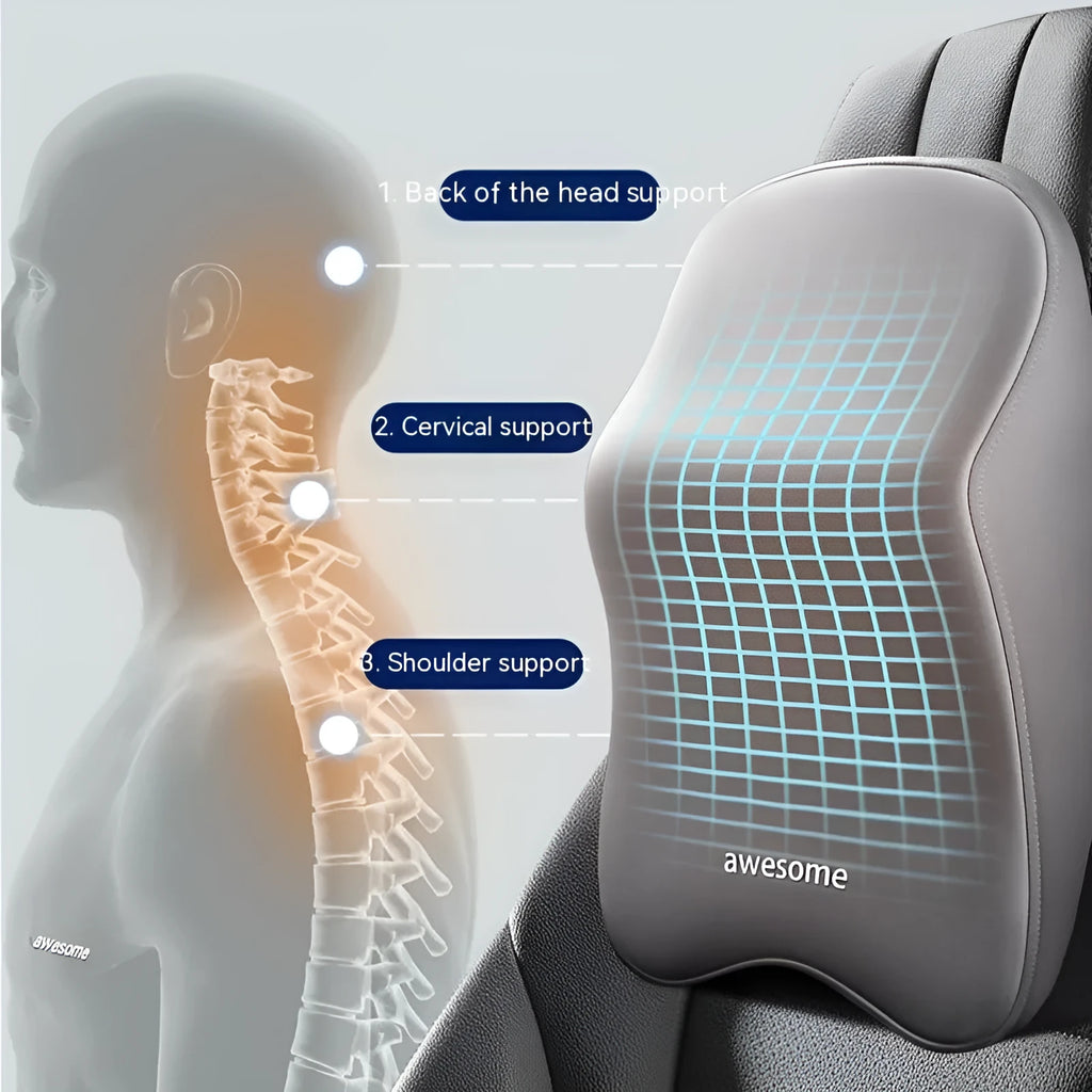 Memory foam automotive headrest pillow and lumbar support pillow set in a choice of solid colours.