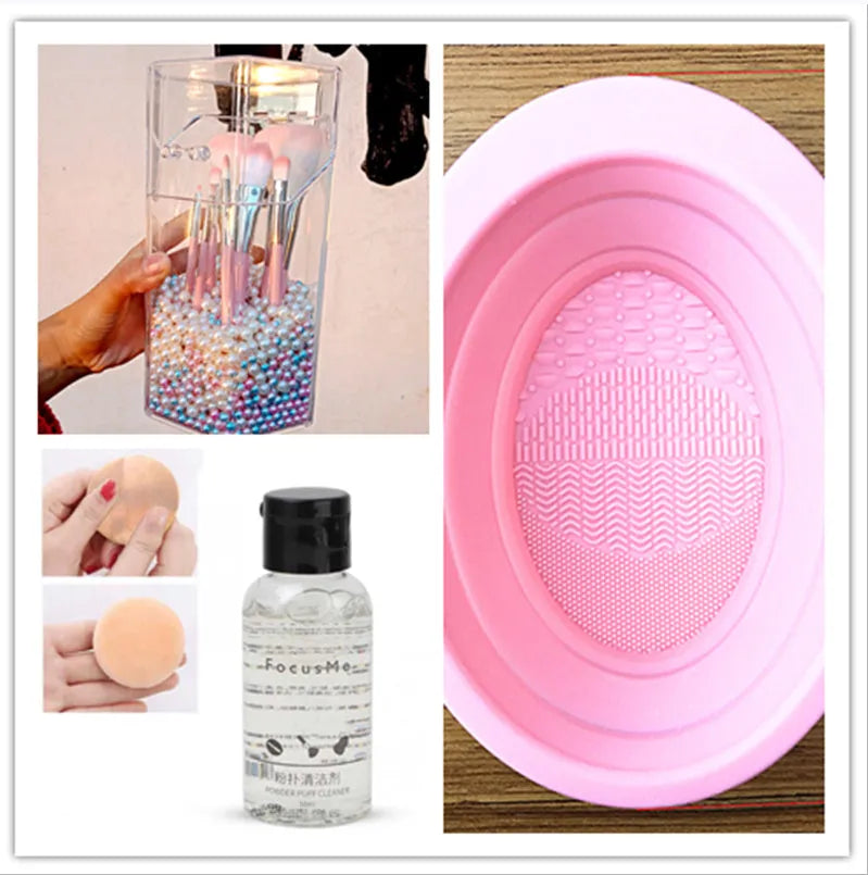 50ml makeup brush cleaning liquid bottle with cleaning brush, 9 x 3 x 3cm, for synthetic and natural brushes