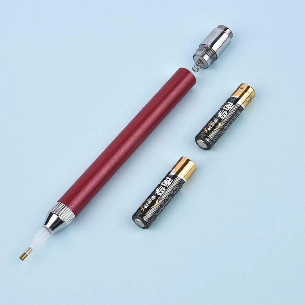 Aluminium alloy luminous single-head diamond painting drill pen in blue, gold, or red colours.