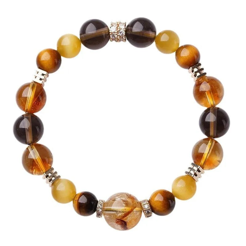 Lucky Jinba Tiger-eye crystal bracelet with yellow stone and geometric tower design