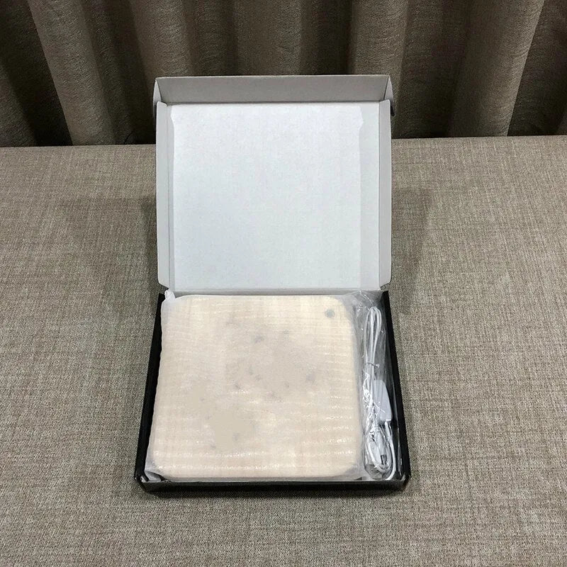 Wooden LED atmosphere light with warm white colour and USB cable, pine wood construction 19x19x3cm